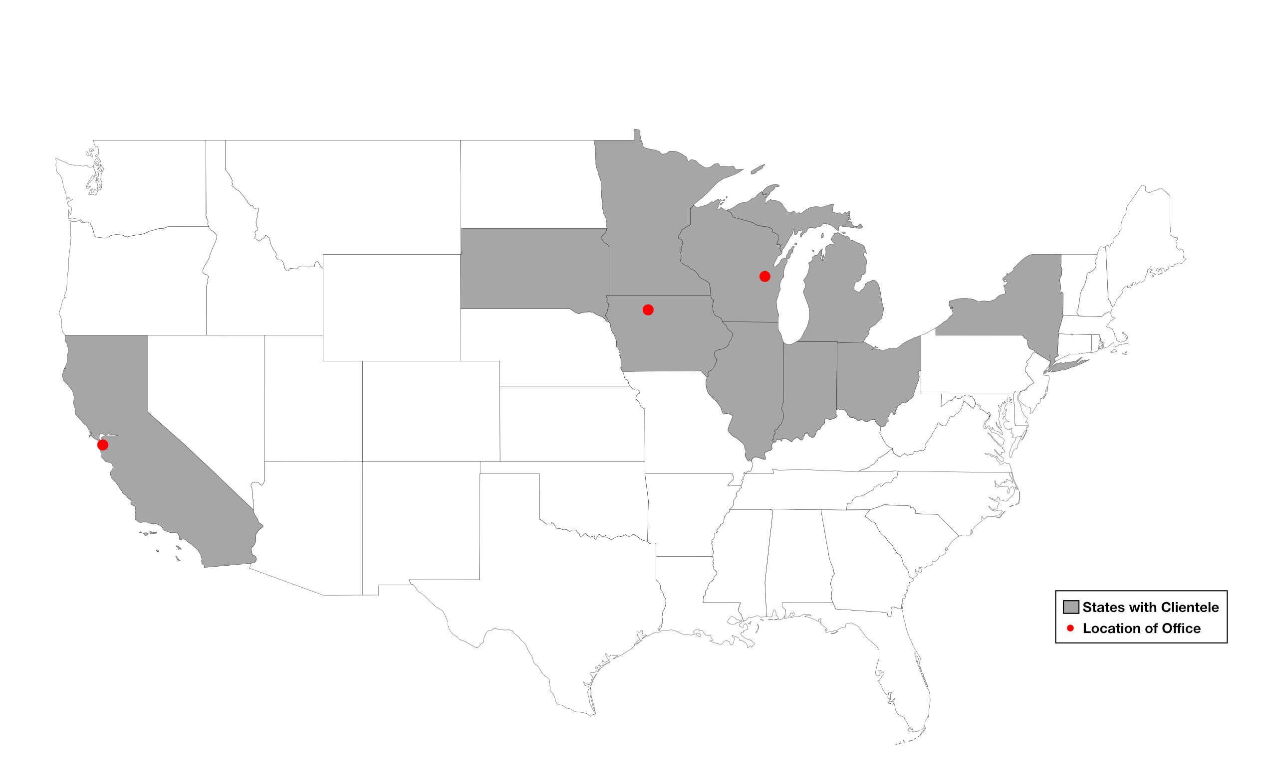 Arzana office locations and states with clientele across the United States